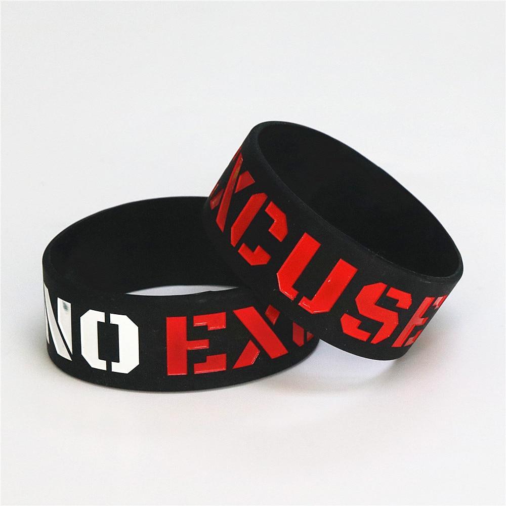 Silicone Wristband Black Motivation No Excuses Modern Wide Sports Activities Rubber Bracelets & Bangles For Man and Women Stevvex