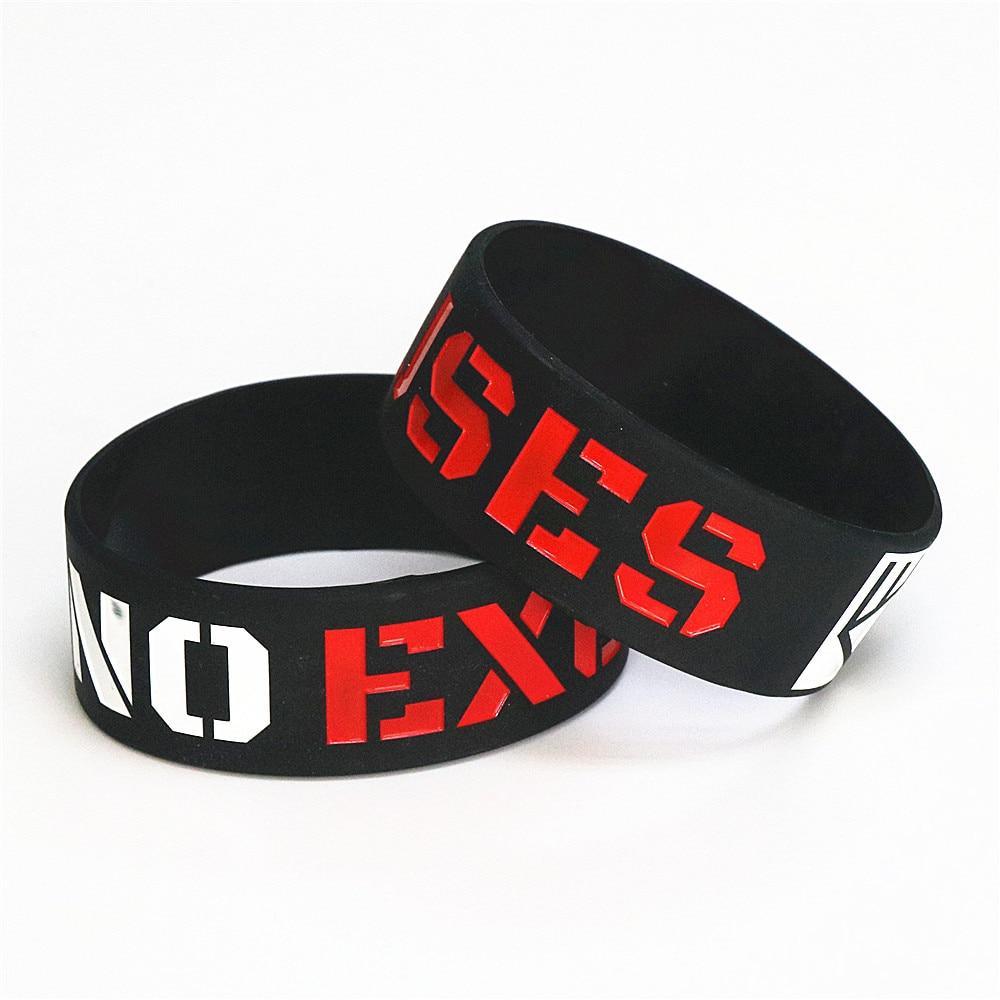 Silicone Wristband Black Motivation No Excuses Modern Wide Sports Activities Rubber Bracelets & Bangles For Man and Women Stevvex