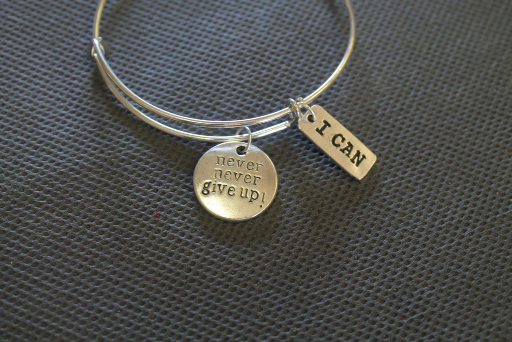 Inspirational Expandable Bangle Charm Bracelet; Never Give Up; Believe You Can; Believe in Yourself; Motivational Bracelet JKCE Designs