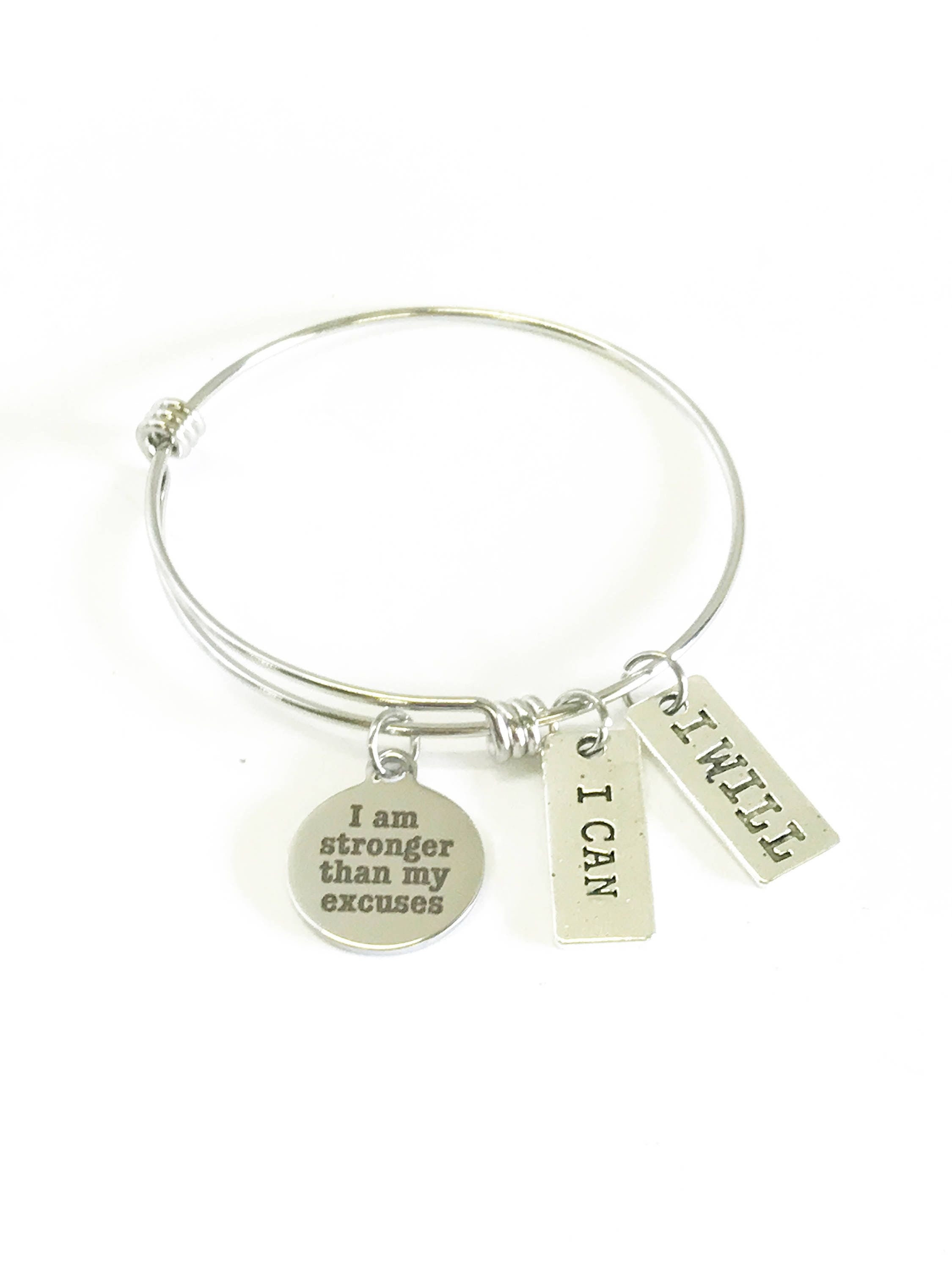 I Am Stronger Than My Excuses Expanding Bangle Bracelet, I Can, I Will, Motivational Exercise Jewelry, Inspirational Jewelry, Gift for Her JKCE Designs